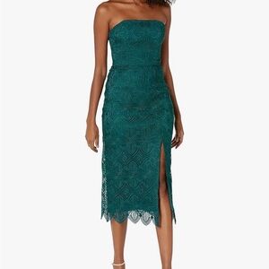 Trina Turk Dark Teal Strapless Lace Dress